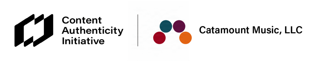 The logos of the Content Authenticity Initiative and Catamount Music together